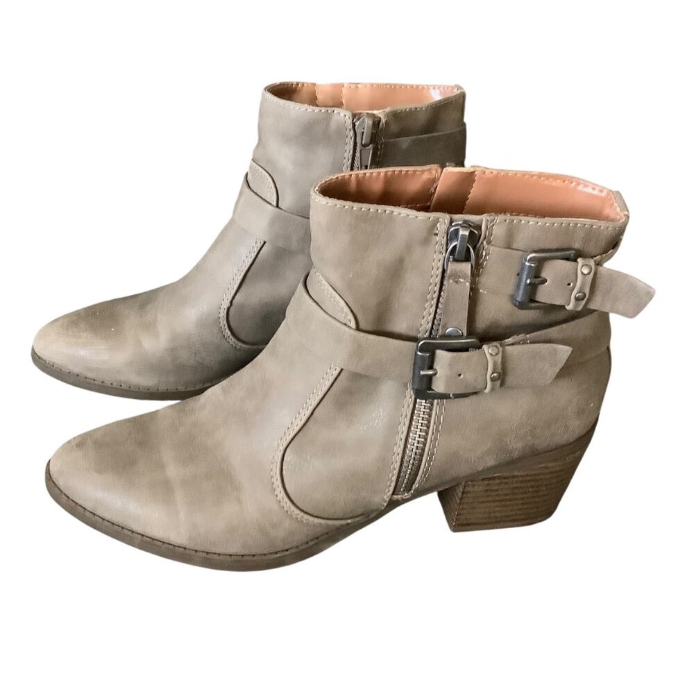 Indigo Rd. Western Ankle Boots Buckle Zip Block Heel Size 7 Women Shoes